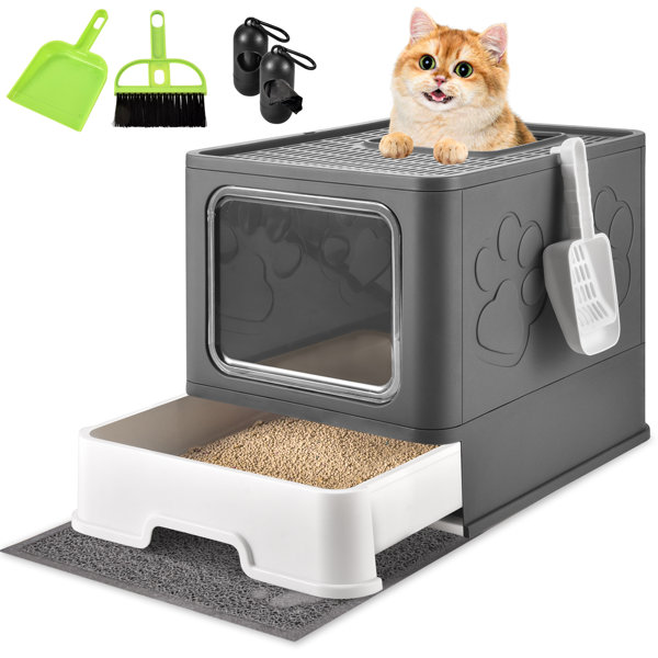ARC Extra Large Cat Litter Box With Mat, Plastic Standard Enclosed